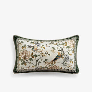 Chinoiserie Flower and Bird Green Throw Pillow Emerald Spring Elegance - SinoCultural -- SJZBZ031A01