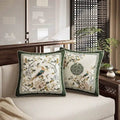 Chinoiserie Flower and Bird Green Throw Pillow Emerald Spring Elegance - SinoCultural -- SJZBZ031A01