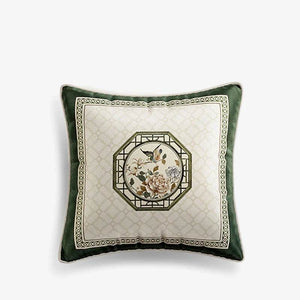 Chinoiserie Flower and Bird Green Throw Pillow Emerald Spring Elegance - SinoCultural -- SJZBZ031A01
