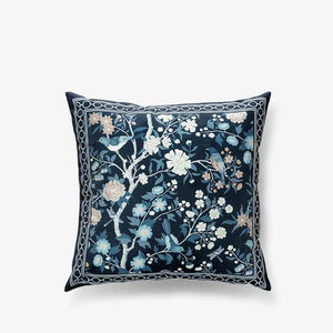 Chinoiserie Original Flowers and Birds Throw Pillow Blue and White - SinoCultural -- SJZBZ041A01