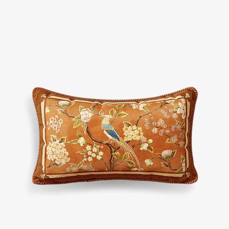 Chinoiserie Original Flowers and Birds Throw Pillow Orange Melody - SinoCultural -- SJZBZ043A01