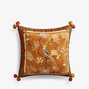 Chinoiserie Original Flowers and Birds Throw Pillow Orange Melody - SinoCultural -- SJZBZ043A01