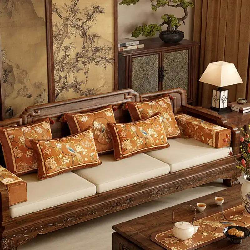 Chinoiserie Original Flowers and Birds Throw Pillow Orange Melody - SinoCultural -- SJZBZ043A01