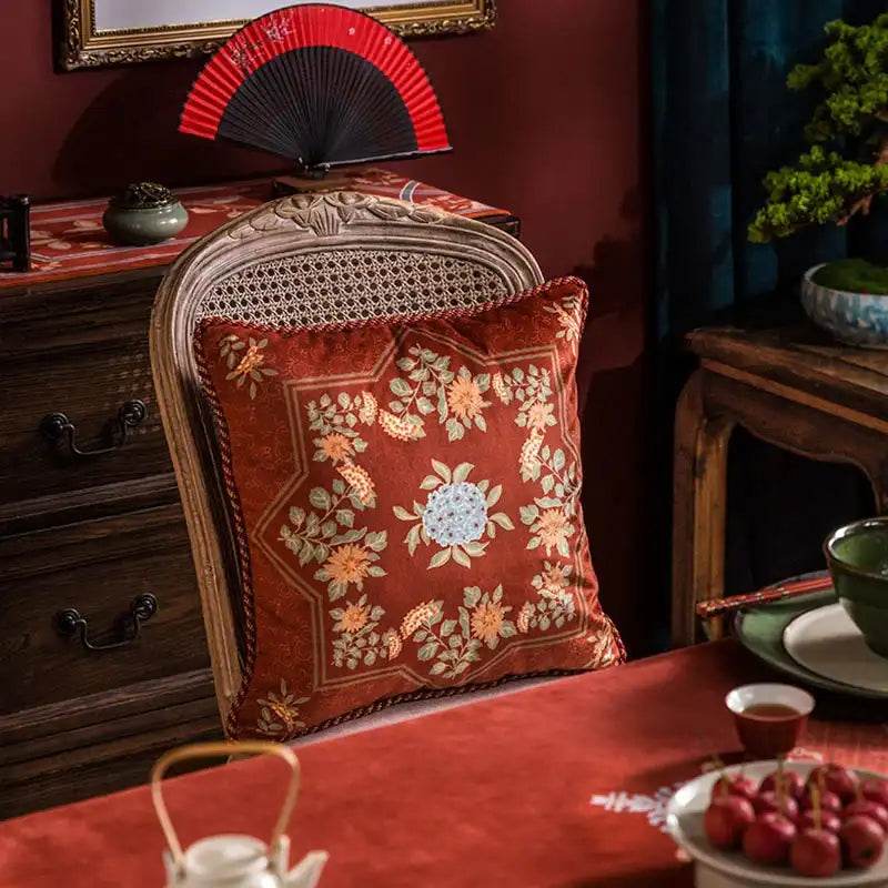 Chinoiserie Red Elegance Wedding Sofa Pillow Cushion - SinoCultural -- SJZBZ044A01