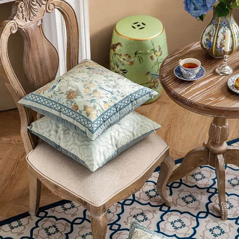 Chinoiserie Original Flowers and Birds Light Blue Throw Pillow - SinoCultural -- SJZBZ047A01