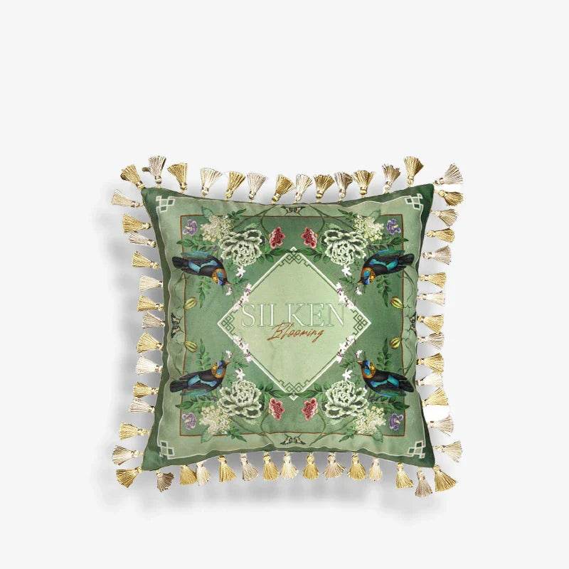 Chinoiserie Vintage Flowers and Birds Throw Pillow - SinoCultural -- SJZBZ048A01