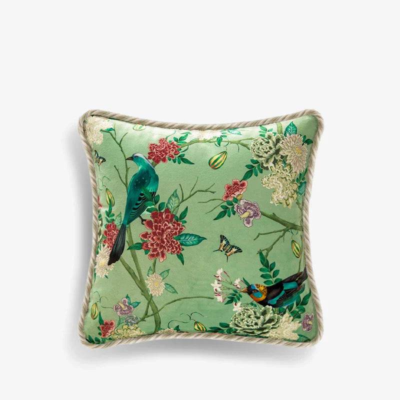 Chinoiserie Vintage Flowers and Birds Throw Pillow - SinoCultural -- SJZBZ048A01