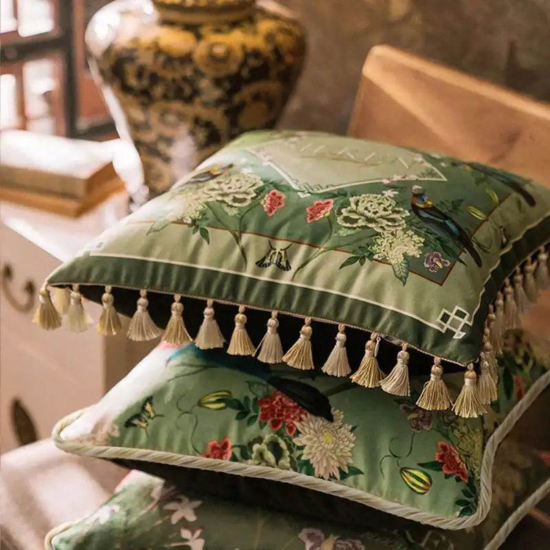 Chinoiserie Vintage Flowers and Birds Throw Pillow - SinoCultural -- SJZBZ048A01