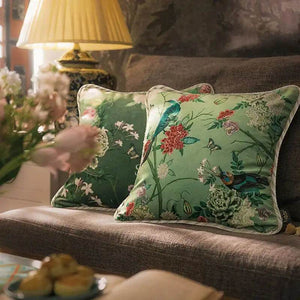 Chinoiserie Vintage Flowers and Birds Throw Pillow - SinoCultural -- SJZBZ048A01