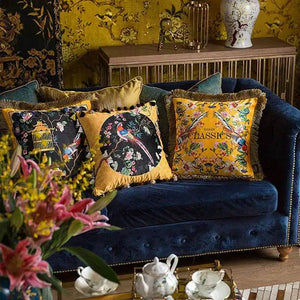 Chinoiserie Yellow Retro Flowers and Birds Throw Pillow - SinoCultural -- SJZBZ053A01