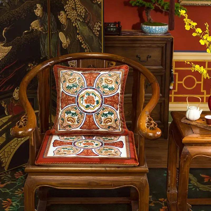 Chinoiserie Red-Yellow Classic Retro Luxurious Throw Pillow - SinoCultural -- SJZBZ056A01