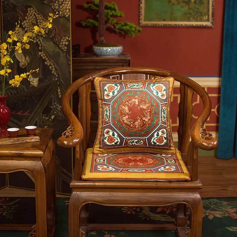 Chinoiserie Red-Yellow Classic Retro Luxurious Throw Pillow - SinoCultural -- SJZBZ056A01