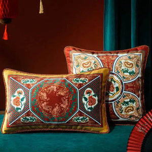Chinoiserie Red-Yellow Classic Retro Luxurious Throw Pillow - SinoCultural -- SJZBZ056A01