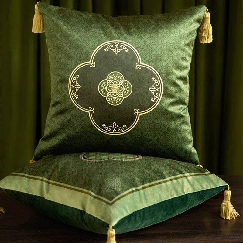 Chinoiserie Dark Green Luxurious Throw Pillow - SinoCultural -- SJZBZ060A01