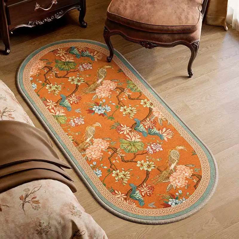 Chinoiserie Luxury Orange Natural Cotton Runner Rug for Bedroom - SinoCultural -- LZ001B60160