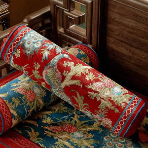 Chinoiserie Original Luxurious Vase-Shaped Peacock Lumbar Pillow - SinoCultural -- SJZBZ064A01
