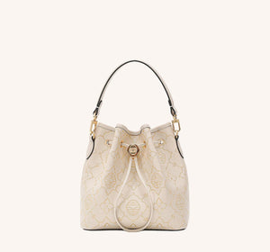 Chinese embroidered bucket bag with heritage-inspired motif and structured heritage handbag silhouette featuring