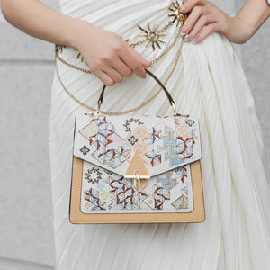 Chinoiserie Luxury Oriental Geometric Embroidered Leather Top-Handle Bag-brocademdoern