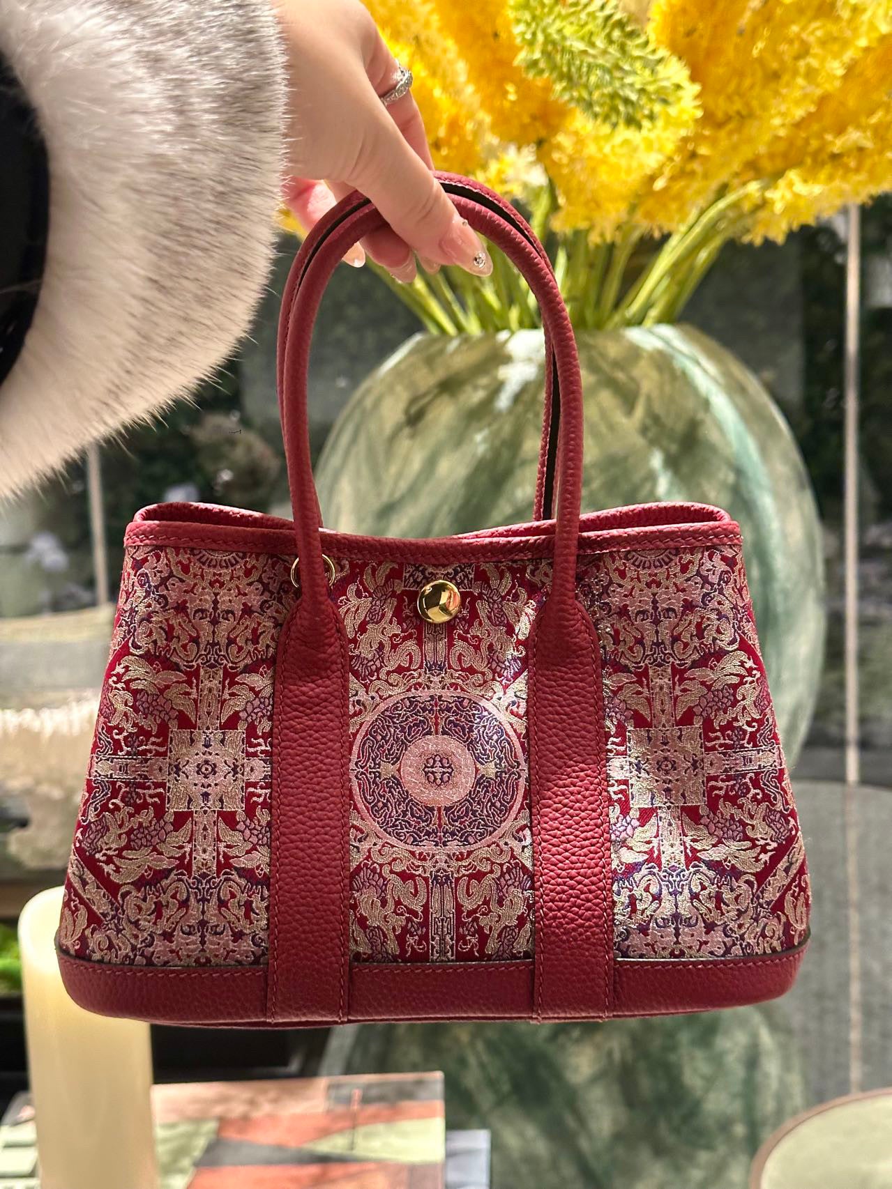 Song Brocade Bag New Chinese Style Genuine Leather Garden Handbag