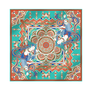 Mulberry Silk 16 Momme Celestial Dance Silk Square Scarf 90x90cm - SinoCultural -- SS017