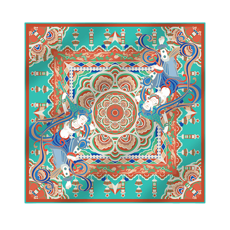 Mulberry Silk 16 Momme Celestial Dance Silk Square Scarf 90x90cm - SinoCultural -- SS017