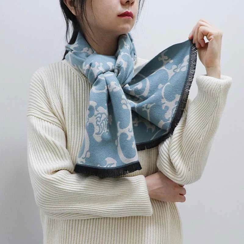 Luxurious Silk Velvet Autumn-Winter Scarf Cloud Pattern 30x180cm - SinoCultural -- LS042-1