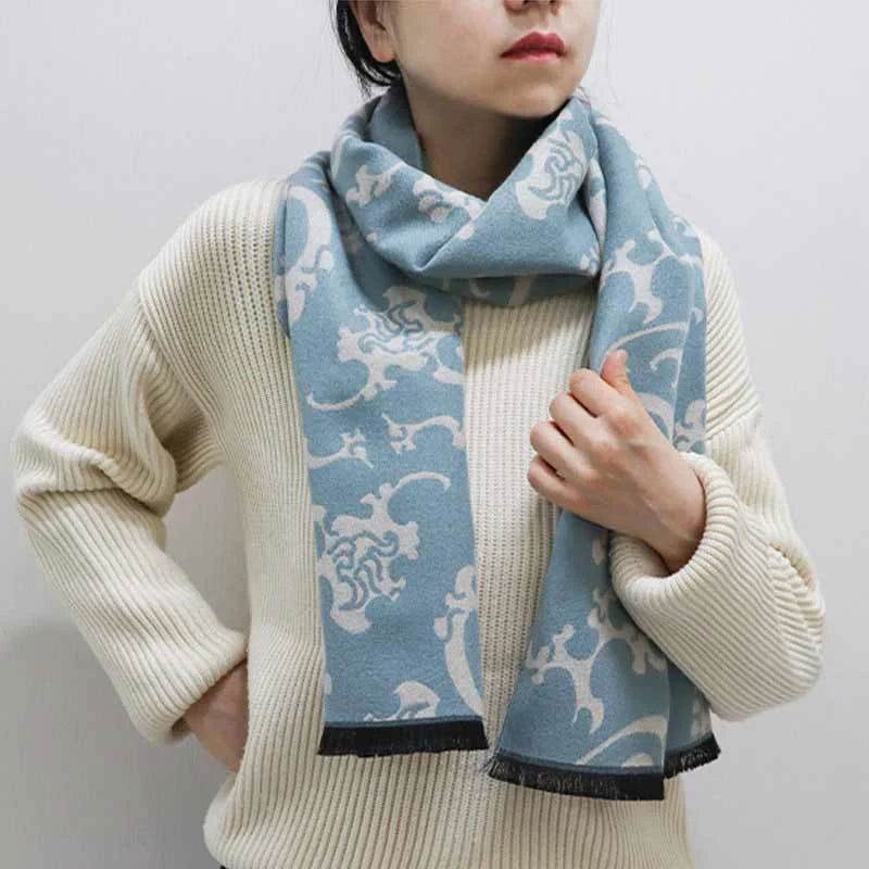 Luxurious Silk Velvet Autumn-Winter Scarf Cloud Pattern 30x180cm - SinoCultural -- LS042-1