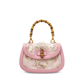 Song Brocade Pink Mulberry Silk Handbag with Bamboo Handle - SinoCultural -- P12062902-2