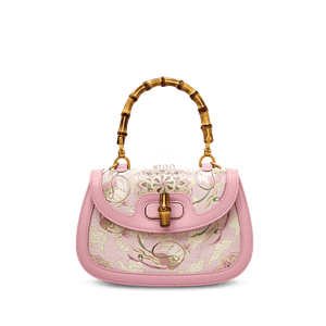 Song Brocade Pink Mulberry Silk Handbag with Bamboo Handle - SinoCultural -- P12062902-2