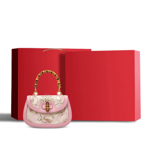 Song Brocade Pink Mulberry Silk Handbag with Bamboo Handle - SinoCultural -- P12062902-2