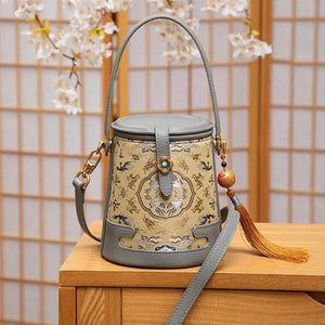 Song Brocade Fragrant Cloud Silk Bucket Bag - SinoCultural -- KM-0216-M2