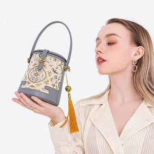 Song Brocade Fragrant Cloud Silk Bucket Bag - SinoCultural -- KM-0216-M2