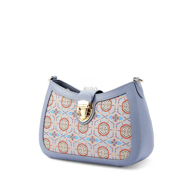 Song Brocade Leather Blue Shoulder Bag Ruyi Pattern - SinoCultural -- FJ270038-1