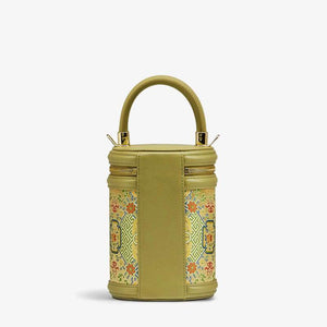 Song Brocade Leather Bucket Cylinder Bag - SinoCultural -- P120617