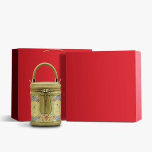Song Brocade Leather Bucket Cylinder Bag - SinoCultural -- P120617