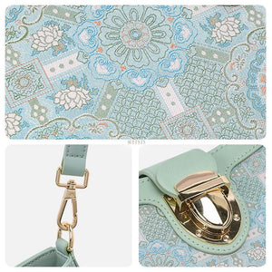 Song Brocade Leather Green Shoulder Bag Badayun Pattern - SinoCultural -- FJ270038-2