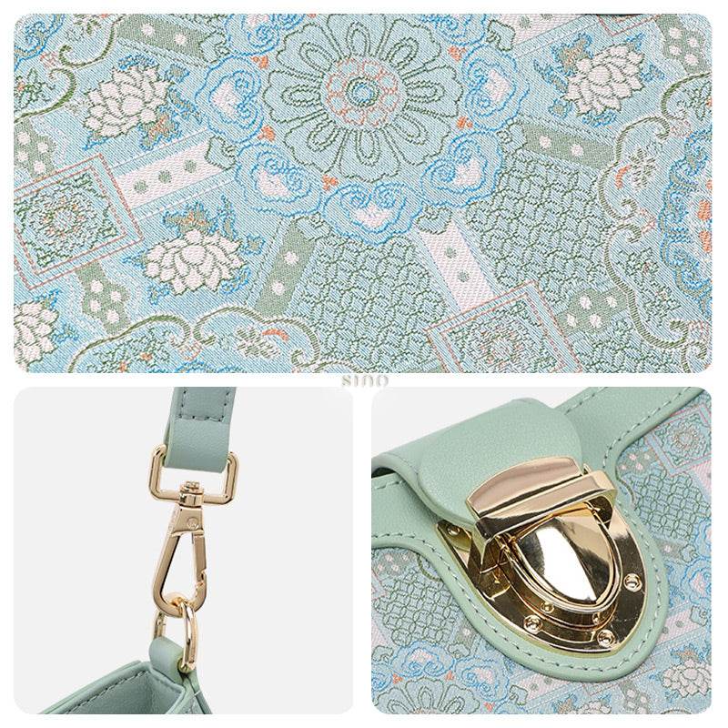 Song Brocade Leather Green Shoulder Bag Badayun Pattern - SinoCultural -- FJ270038-2