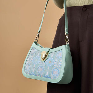 Song Brocade Leather Green Shoulder Bag Badayun Pattern - SinoCultural -- FJ270038-2