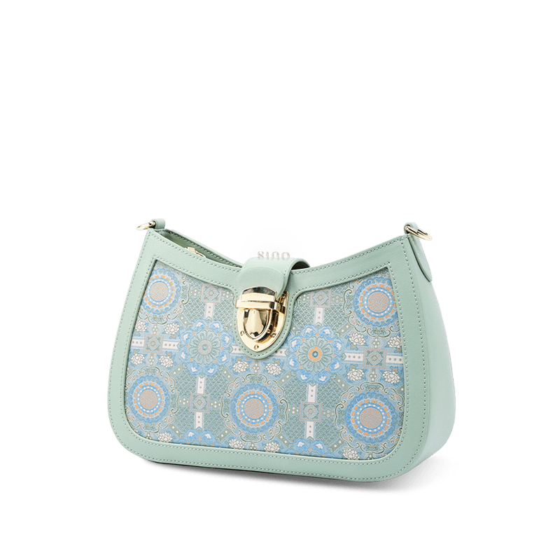 Song Brocade Leather Green Shoulder Bag Badayun Pattern - SinoCultural -- FJ270038-2