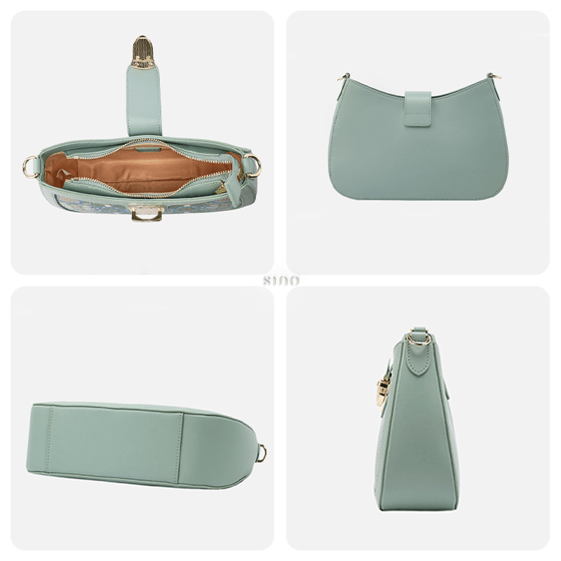 Song Brocade Leather Green Shoulder Bag Badayun Pattern - SinoCultural -- FJ270038-2