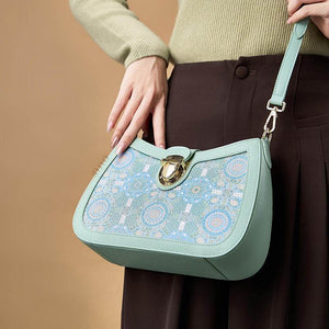 Song Brocade Leather Green Shoulder Bag Badayun Pattern - SinoCultural -- FJ270038-2
