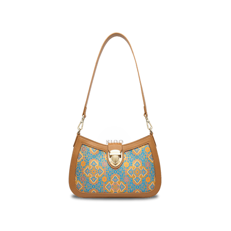 Song Brocade Leather Shoulder Underarm Bag Four Harmonies and Ruyi Pattern - SinoCultural -- P270038