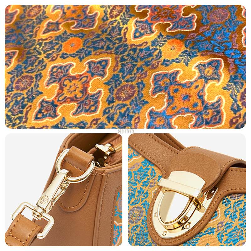 Song Brocade Leather Shoulder Underarm Bag Four Harmonies and Ruyi Pattern - SinoCultural -- P270038