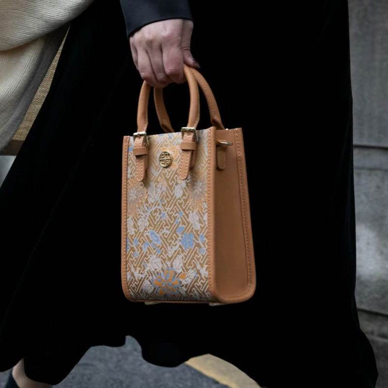 Song Brocade Mulberry Silk Retro Shoulder Handbag - SinoCultural -- P120639