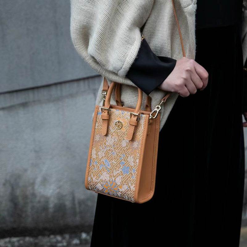 Song Brocade Mulberry Silk Retro Shoulder Handbag - SinoCultural -- P120639