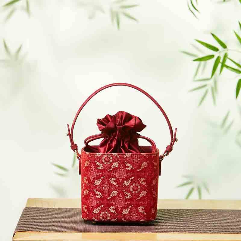 Song Brocade New Chinese Style Cube Bucket Bag - SinoCultural -- P17061302-2