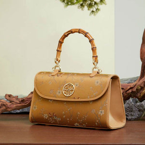 Song Brocade Silk Bamboo Handle Handbag - SinoCultural -- P170079KH-1