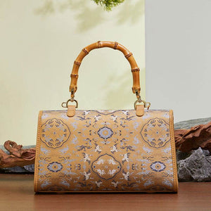 Song Brocade Silk Bamboo Handle Handbag - SinoCultural -- P170079KH-2
