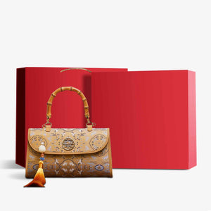 Song Brocade Silk Bamboo Handle Handbag - SinoCultural -- P170079KH-2
