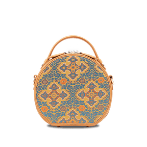 Song Brocade Brown Handheld Round Bag Four Harmonies and Ruyi Pattern - SinoCultural -- P12065502